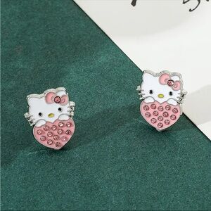 Hello Kitty Pink Rhinestone Heart Earrings, Hello Kitty Earrings